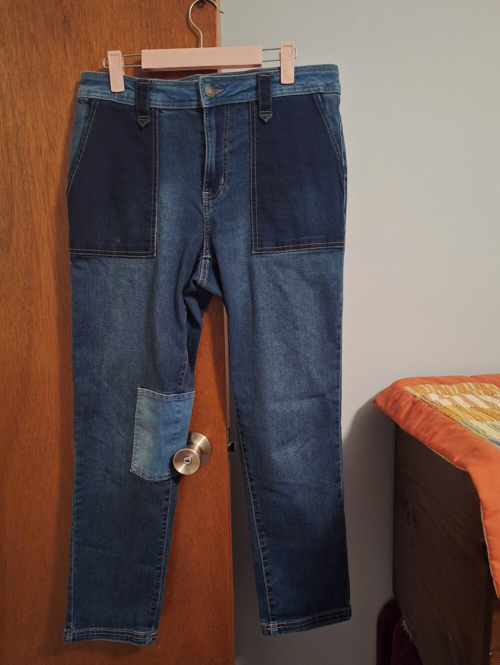 Time And Tru Women's Patchwork Dark Wash Sraight Leg Denim Jeans Size 10